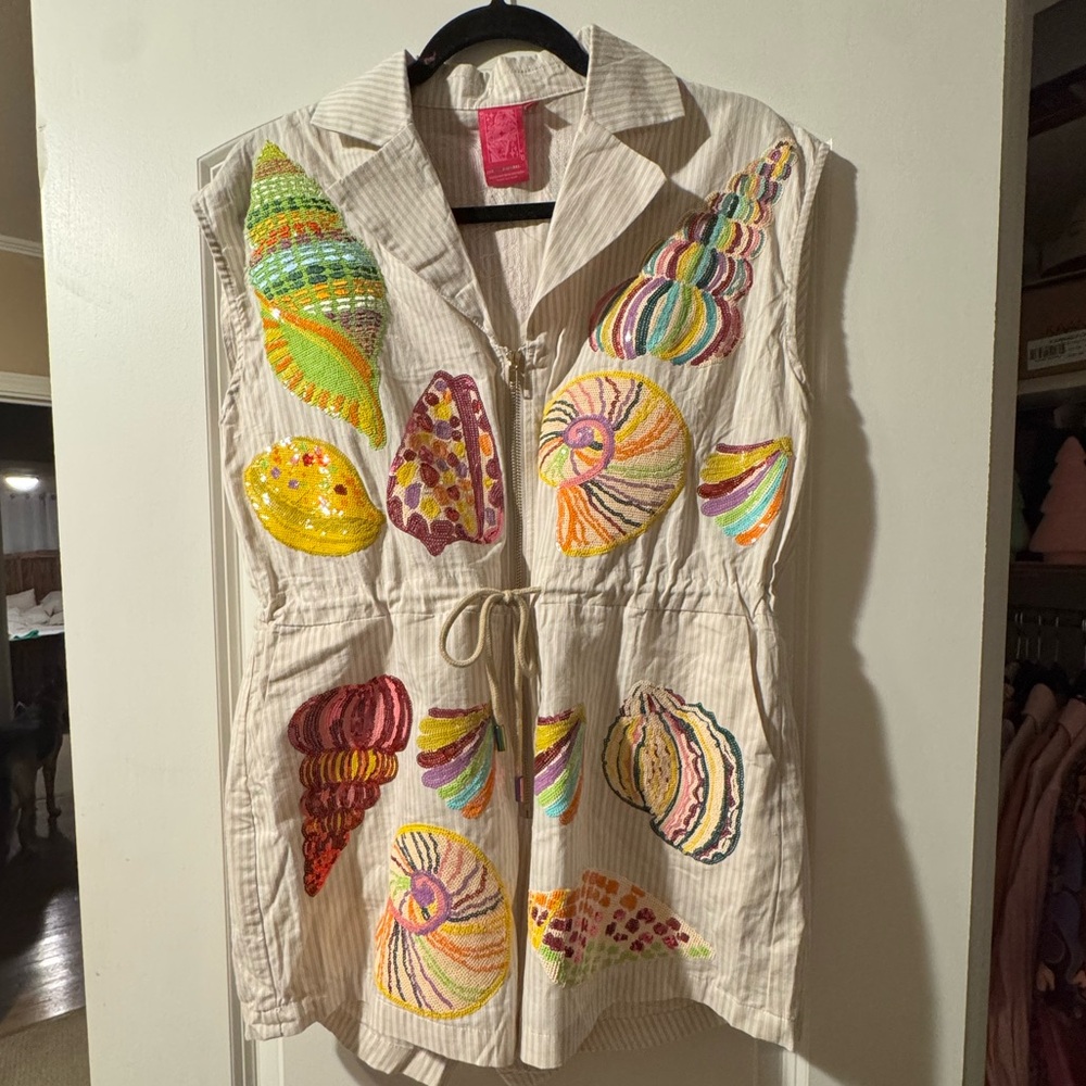 Queen of Sparkles Tan Stripe Multi Shell Tie Romper